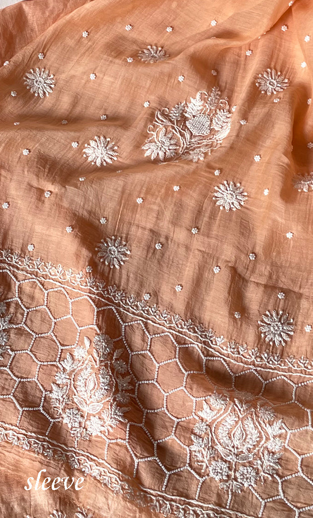 Women's Lakhnavi Handcrafted Unstitched Mul Chanderi Kurta And Dupatta Set - HONC0321794