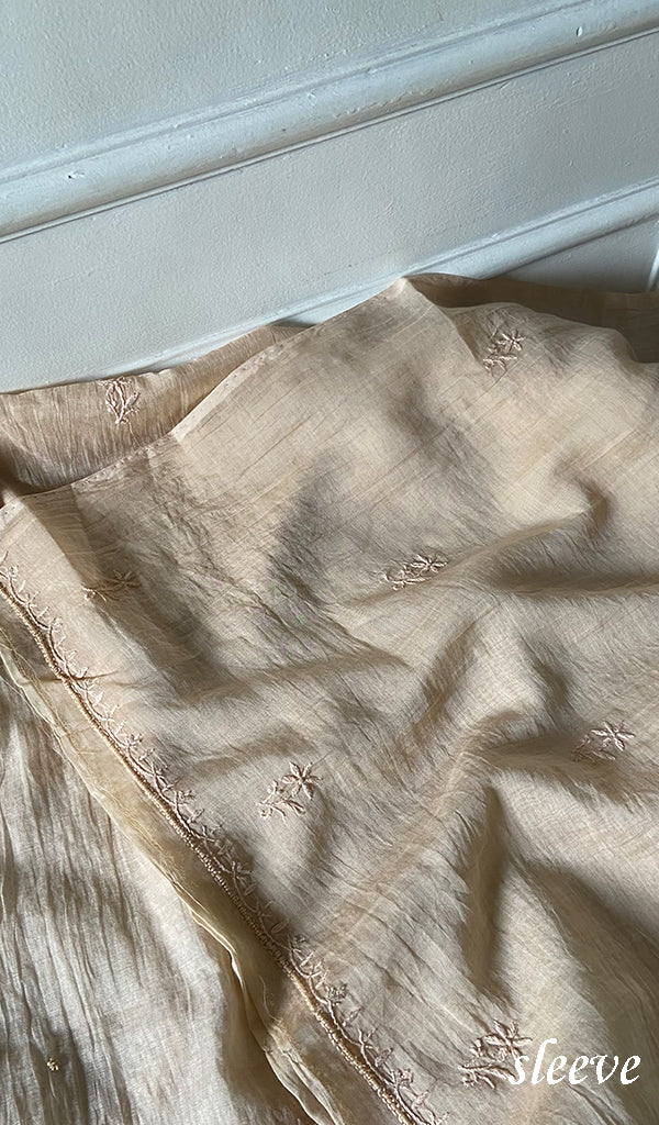 Women's Lakhnavi Handcrafted Mul Chanderi Unstitched Chikankari Full Suit Material - HONC0345053