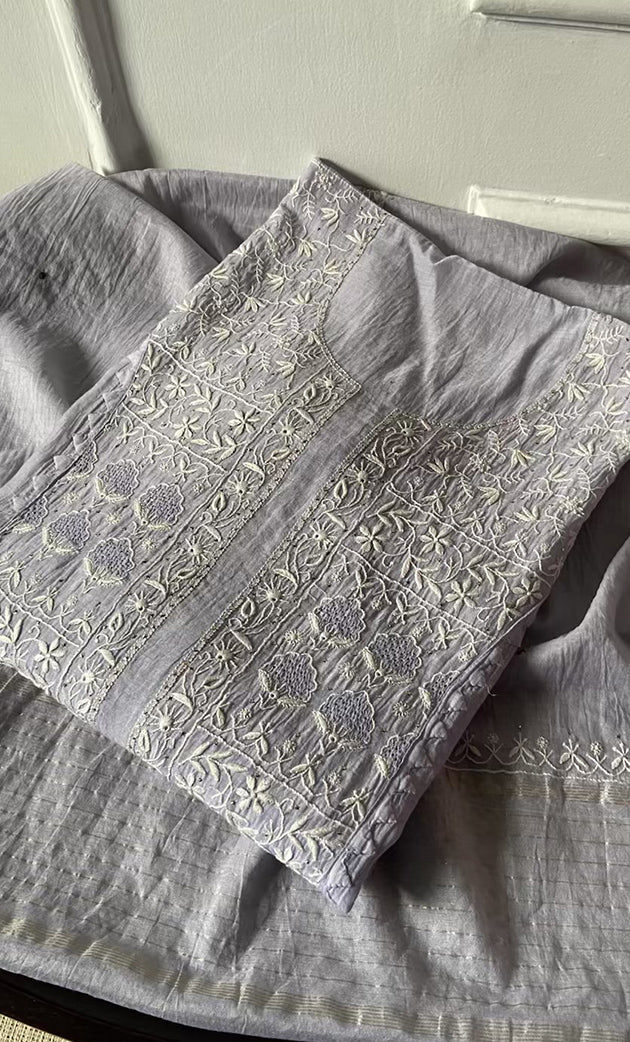 Women's Lakhnavi Handcrafted Mul Chanderi Semi - stitched Kurta And Dupatta Set- HONC0305163