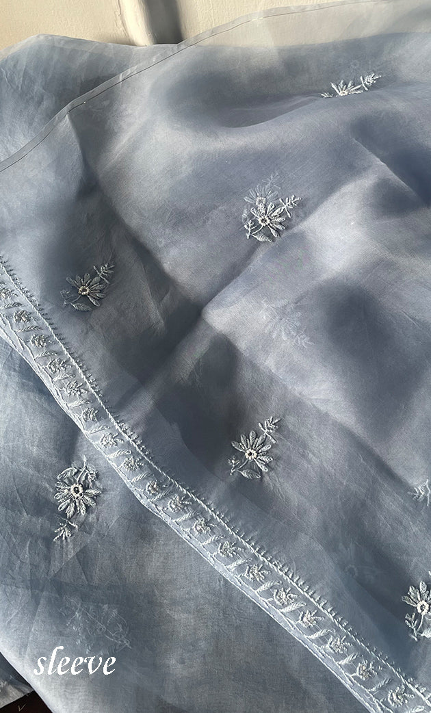 Women's Lakhnavi Handcrafted Pure Organza Chikankari Unstitched Kurta And Dupatta Set- HONC0314162