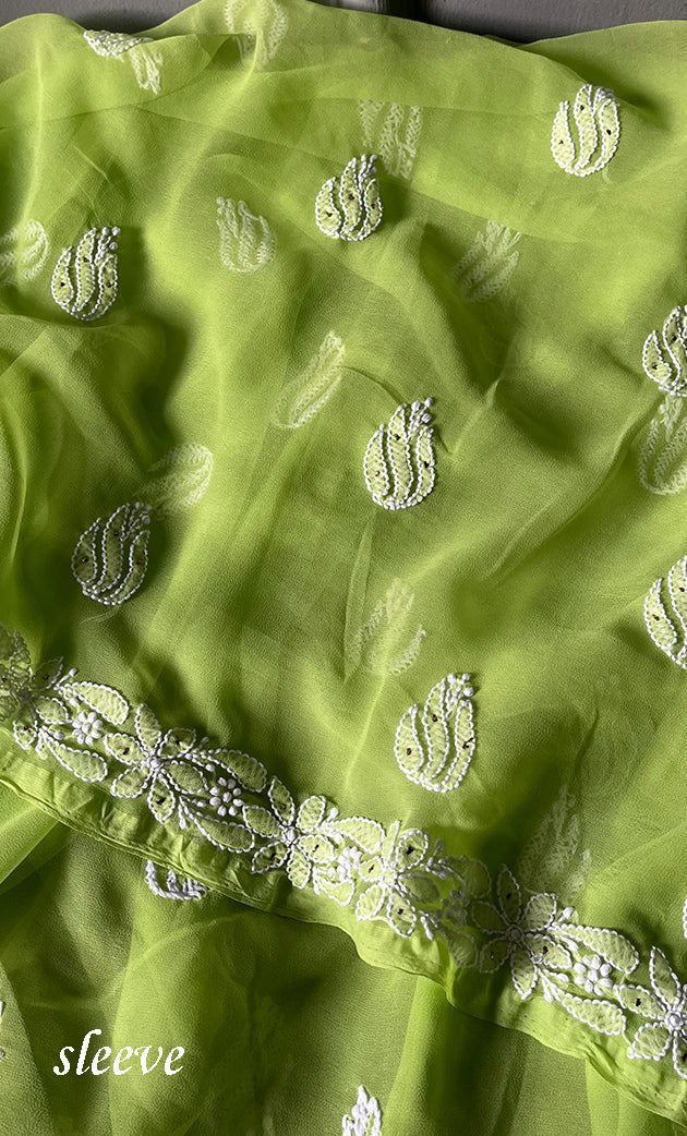Women's Lakhnavi Handcrafted Unstitched Faux-Georgette Chikankari Suit Material - HONC0277954