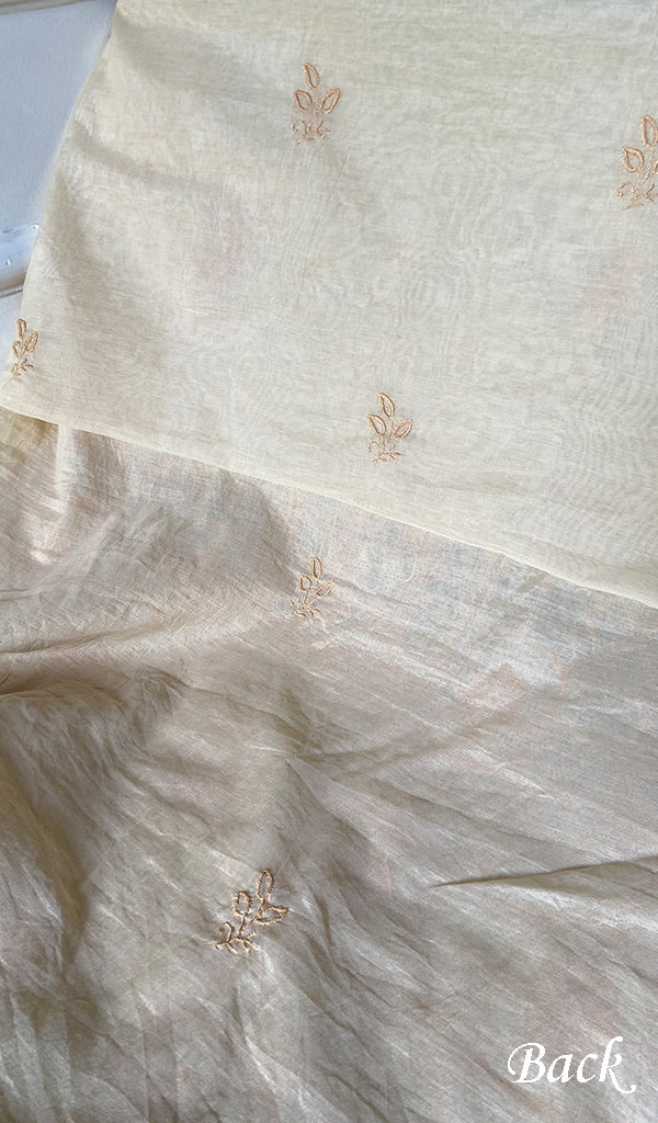 Women's Lucknowi Handcrafted Chanderi Silk Unstitched Chikankari Full Suit Material - HONC0342158