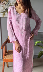 Load image into Gallery viewer, Women&#39;s Lakhnavi Handcrafted Viscose Georgette Chikankari Kurti- HONC0290138

