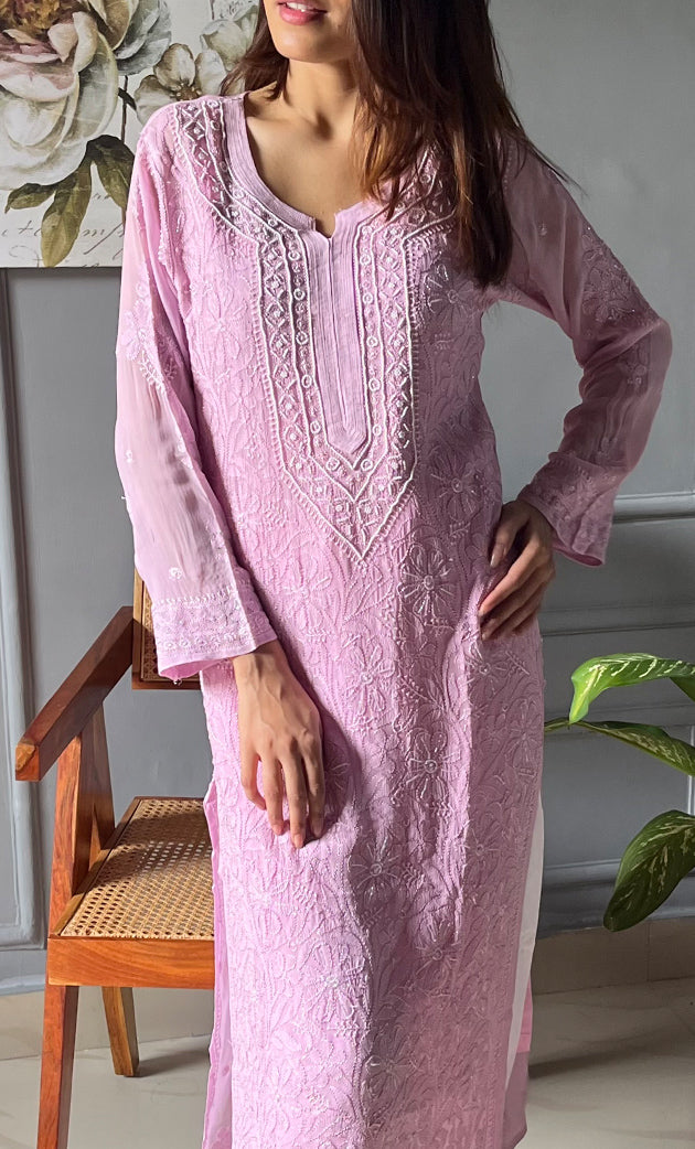 Women's Lakhnavi Handcrafted Viscose Georgette Chikankari Kurti- HONC0290138