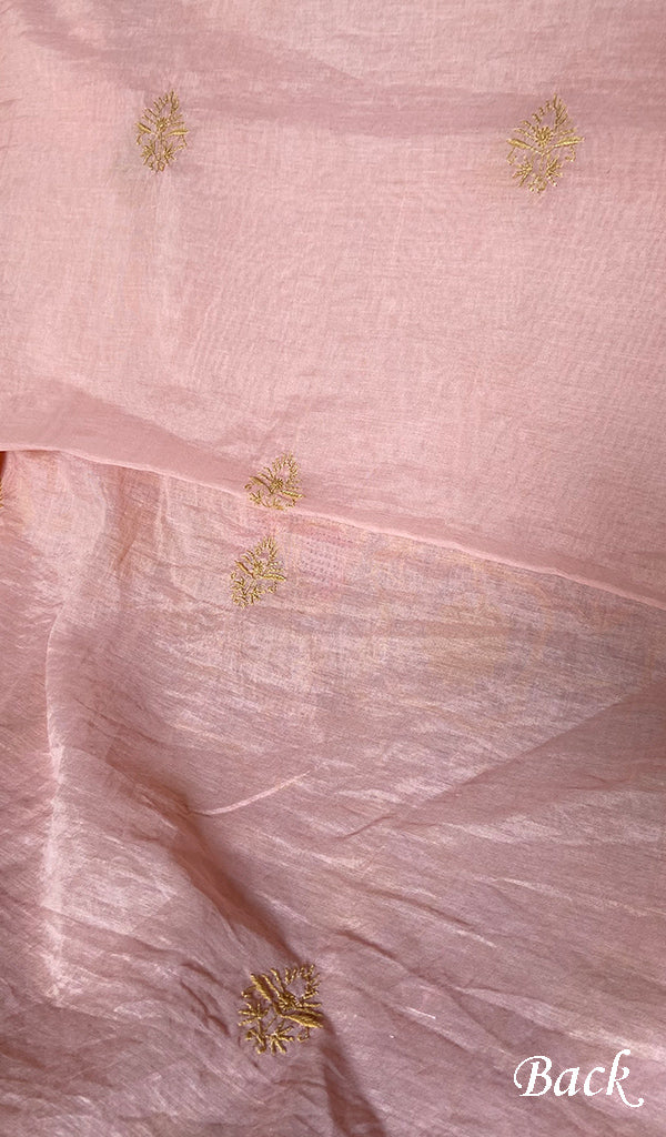 Women's Lakhnavi Handcrafted Chanderi Silk Unstitched Chikankari Full Suit - HONC0342149