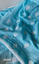 Load image into Gallery viewer, Women&#39;s Lucknowi Handcrafted Kota Cotton Chikankari Unstitched Kurta And Dupatta Set - HONC0306633
