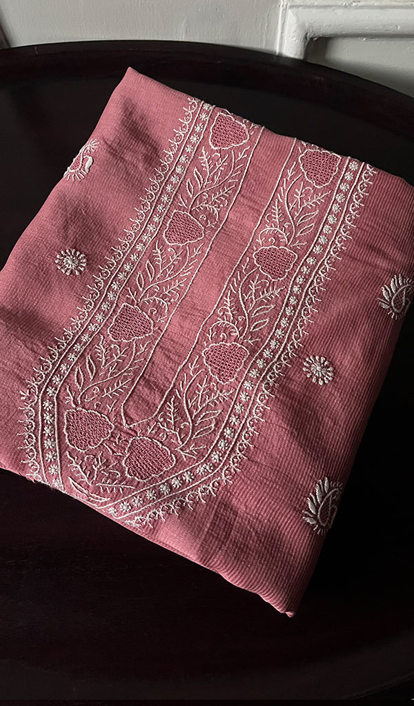 Lucknowi Handcrafted Maheshwari Mul Chanderi Chikankari Unstitched Men's Kurta Fabric - HONC0274611