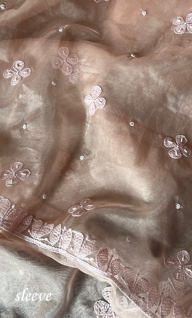 Women's Lakhnavi Handcrafted Organza Chikankari Unstitched Full Suit Material - HONC0277566