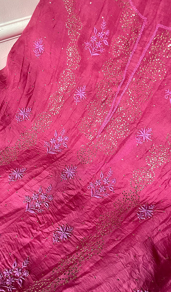 Women's Lakhnavi Handcrafted Pure Organza Chikankari Unstitched Kurta And Dupatta Set- HONC0304142