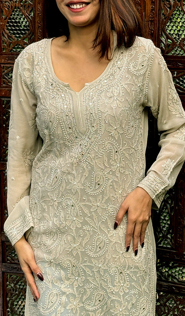 Women's Lucknowi Handcrafted Viscose Georgette Chikankari Top - HONC0227646