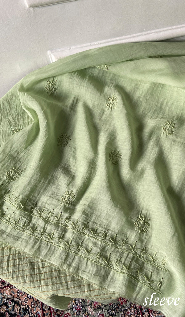 Women's Lakhnavi Handcrafted Mul Chanderi Unstitched Kurta And Dupatta Set - HONC0278948