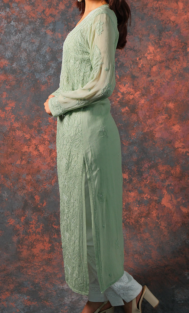 Fareeha Women's Lakhnavi Handcrafted Viscose Georgette Chikankari Kurti - HONC0318838