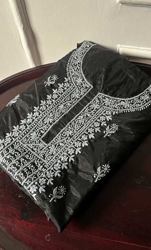 Charvi Women's Lakhnavi Handcrafted Organza Chikankari Unstitched Kurti Fabric - HONC0336177