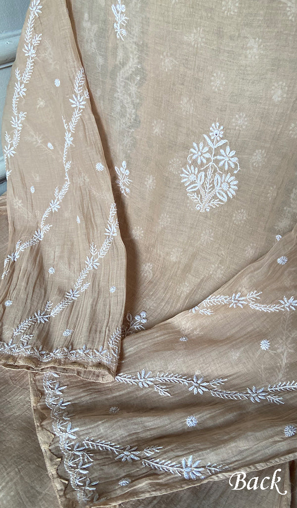 Women's Lakhnavi Handcrafted Mul Chanderi Semi - Stitched Kurta And Dupatta Set - HONC0339041