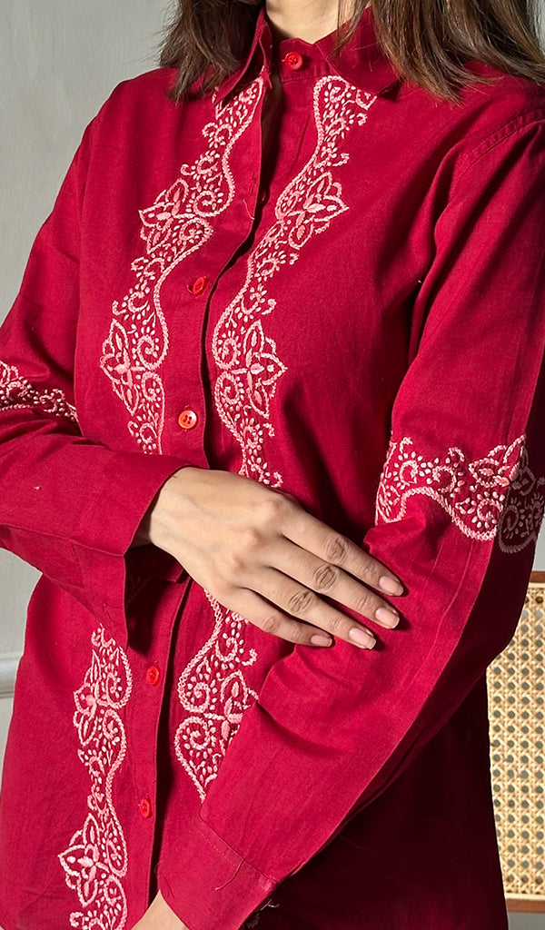 Women's Lucknowi Handcrafted Slub Cotton Chikankari Top - HONC0299073