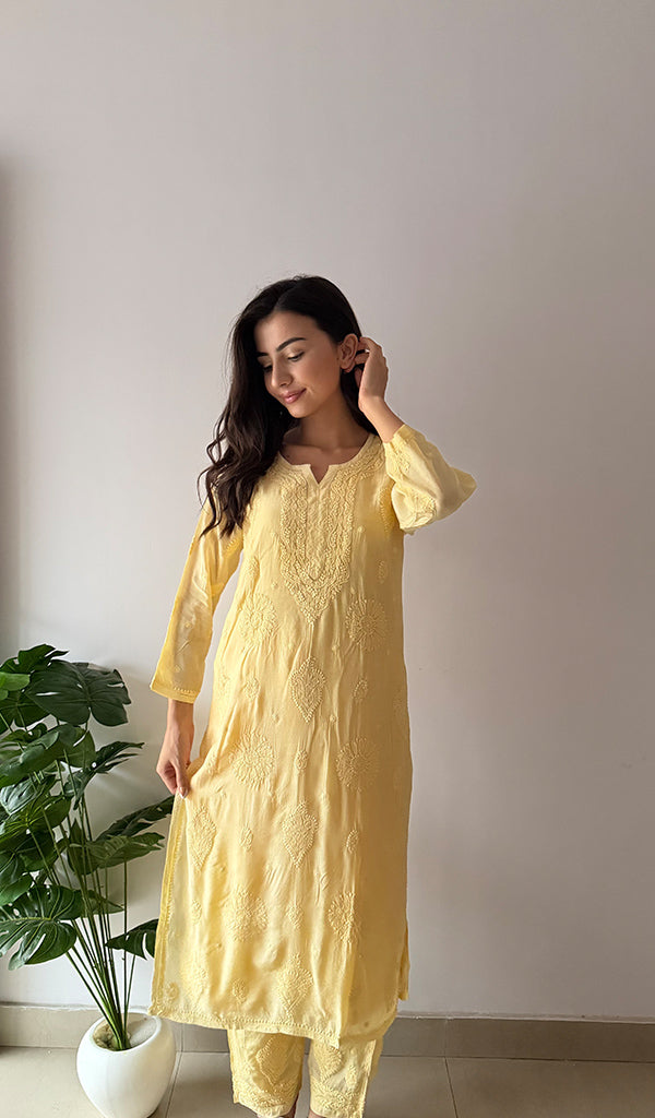 Vedika Women's Lakhnavi Handcrafted Muslin Chikankari Kurti And Plazzo Set - HONC0371322