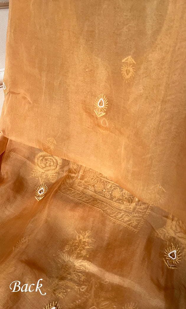 Women's Lakhnavi Handcrafted Pure Organza Chikankari Unstitched Kurta And Dupatta Set- HONC0311700