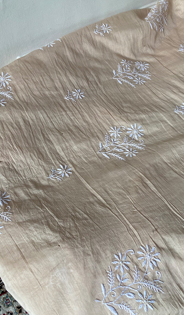 Women's Lakhnavi Handcrafted Mul Chanderi Unstitched Chikankari Full Suit - HONC0367572