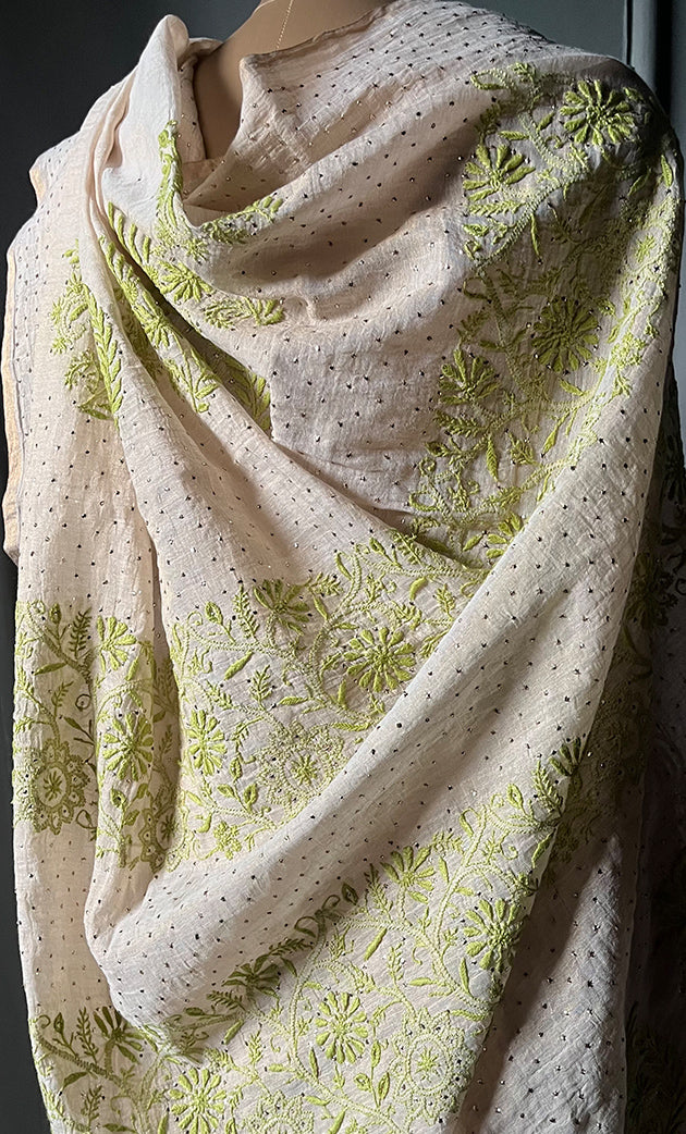 Women's Lakhnavi Handcrafted Tissue Chanderi Chikankari Saree - HONC0260907