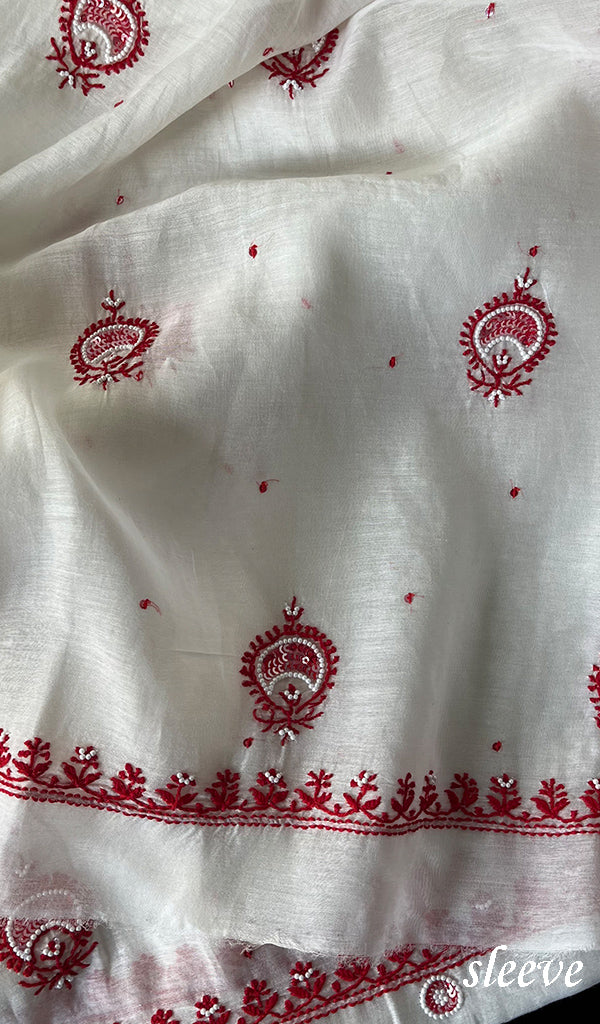 Women's Lakhnavi Handcrafted Mul Chanderi Unstitched Kurta And Dupatta Set - HONC0284791