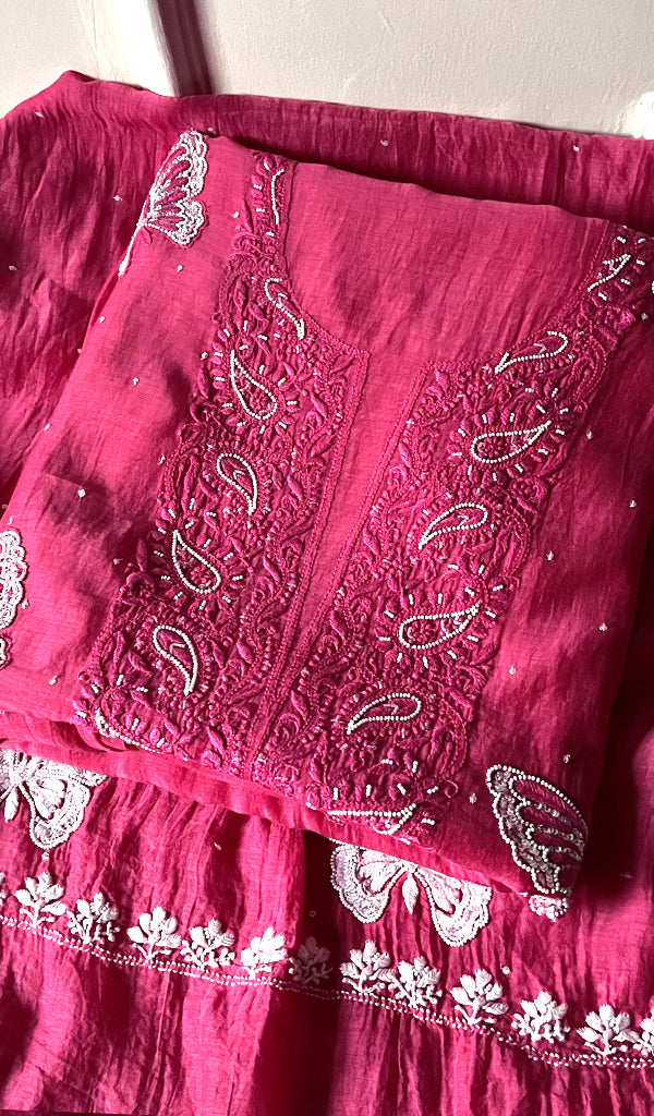 Titlee Women's Lakhnavi Handcrafted Mul Chanderi Unstitched Kurta And Dupatta Set - HONC0252771
