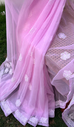 Load image into Gallery viewer, Women&#39;s Lakhnavi Handcrafted Faux-Georgette Chikankari Saree - HONC01782530
