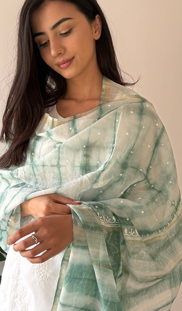 Women's Lakhnavi Handcrafted Mul Chanderi Chikankari Dupatta - HONC0320019
