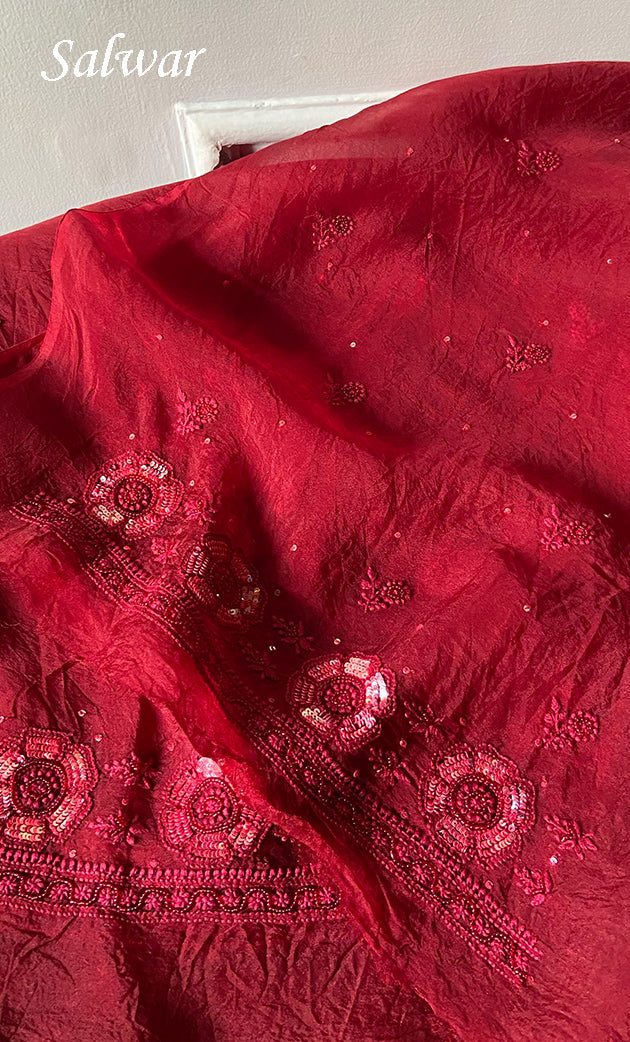 Gulalai Women's Lakhnavi Handcrafted Pure Organza Chikankari Unstitched Kurta And Dupatta Set- HONC0328888
