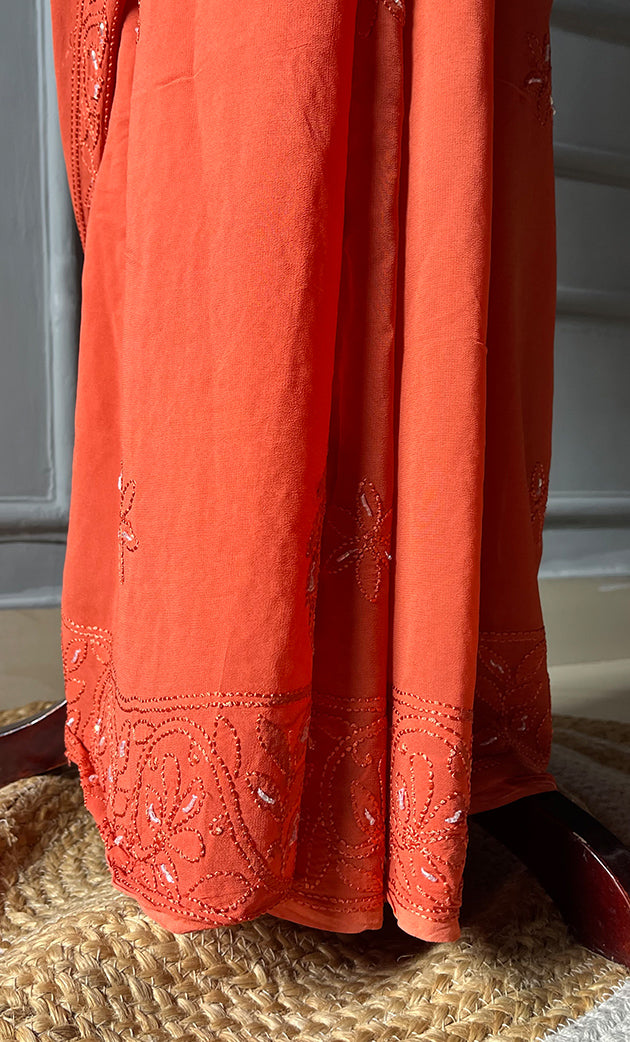 Women's Lakhnavi Handcrafted Viscose Georgette Chikankari Saree - HONC0290058