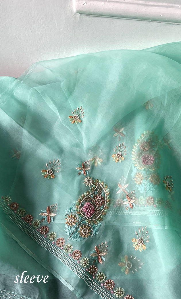 Women's Lakhnavi Handcrafted Pure Organza Chikankari Unstitched Kurta And Dupatta Set- HONC0326296