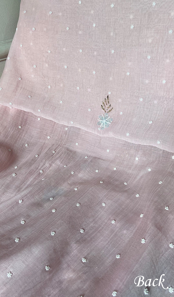 Women's Lakhnavi Handcrafted Mul Chanderi Unstitched Chikankari Full Suit Material - HONC0344644