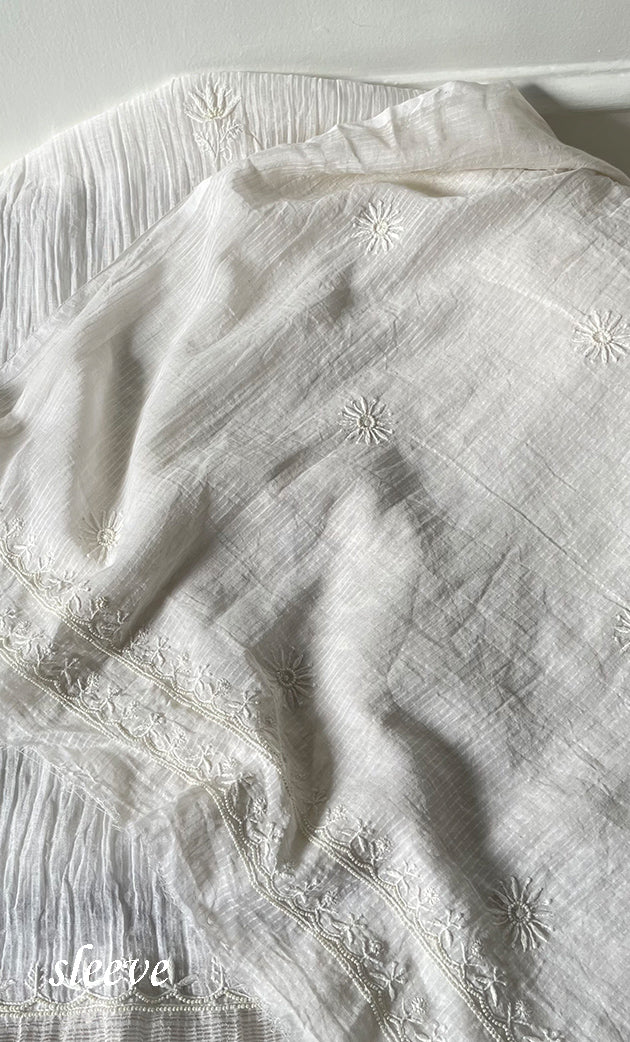 Women's Lakhnavi Handcrafted  Maheshwari  Mul Chanderi Unstitched Kurta And Dupatta Set - HONC0312963