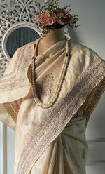 将图像加载到图库查看器中， Women&#39;s Lakhnavi Handcrafted Tussar Silk Chikankari Saree - HONC0313446
