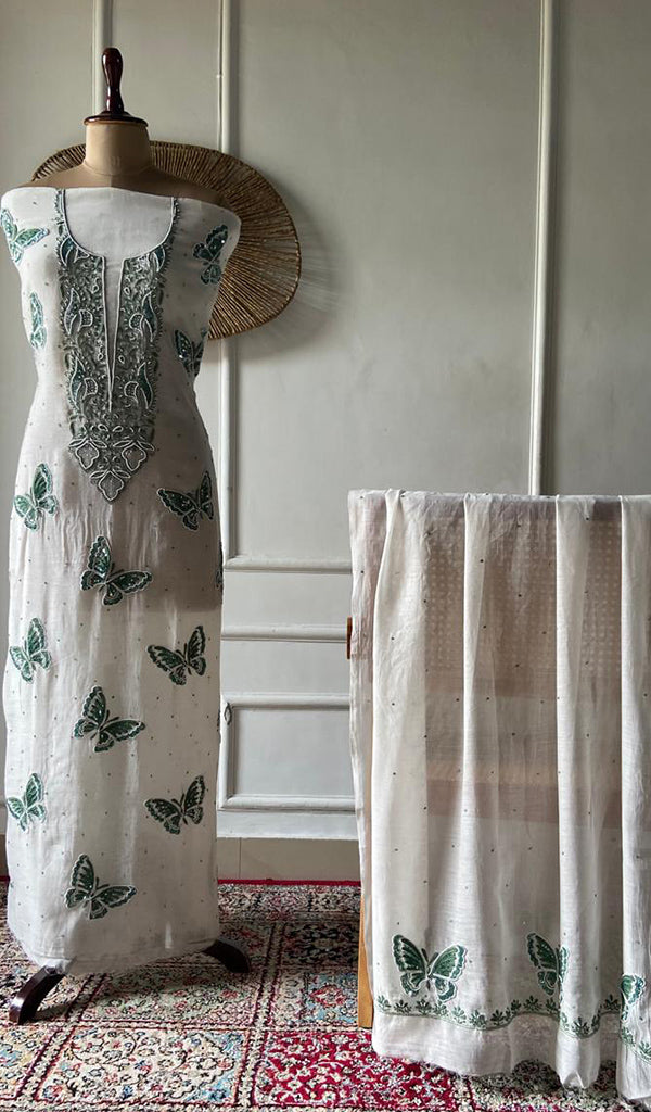 Titlee Women's Lakhnavi Handcrafted Mul Chanderi Kurta And Dupatta Set .