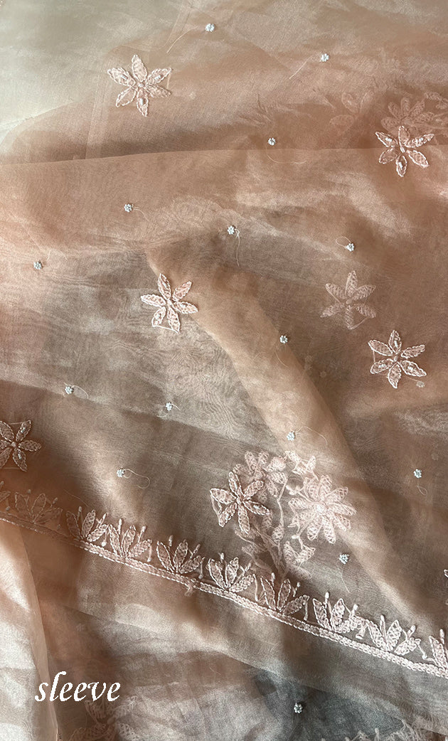 Women's Lakhnavi Handcrafted Organza Chikankari Unstitched Full Suit Material - HONC0287045