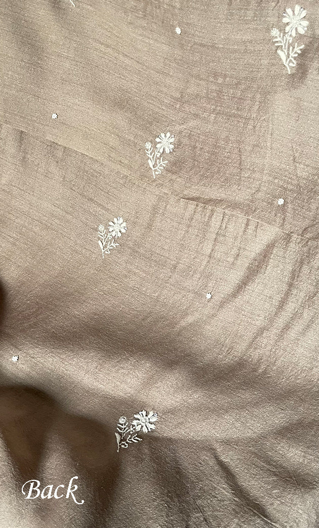 Women's Lakhnavi Handcrafted Unstitched Munga Silk Chikankari Kurta And Dupatta Set- HONC0280937