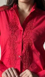 Load image into Gallery viewer, Women&#39;s Lucknowi Handcrafted Slub Cotton Chikankari Top - HONC0299100
