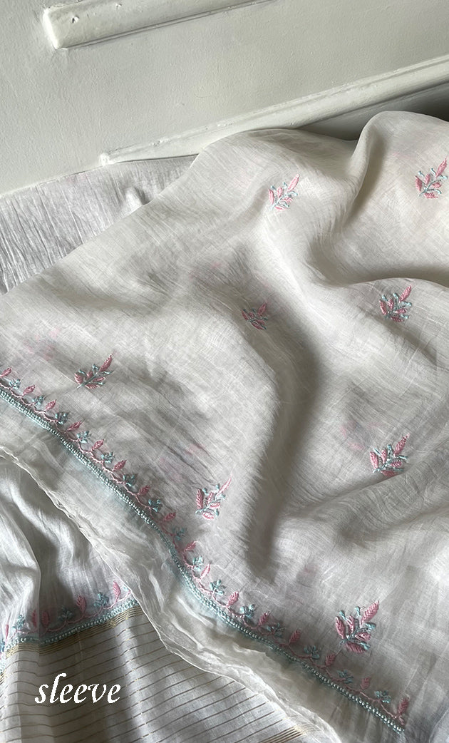 Women's Lakhnavi Handcrafted Unstitched Mul Chanderi Kurta And Dupatta Set - HONC0323591