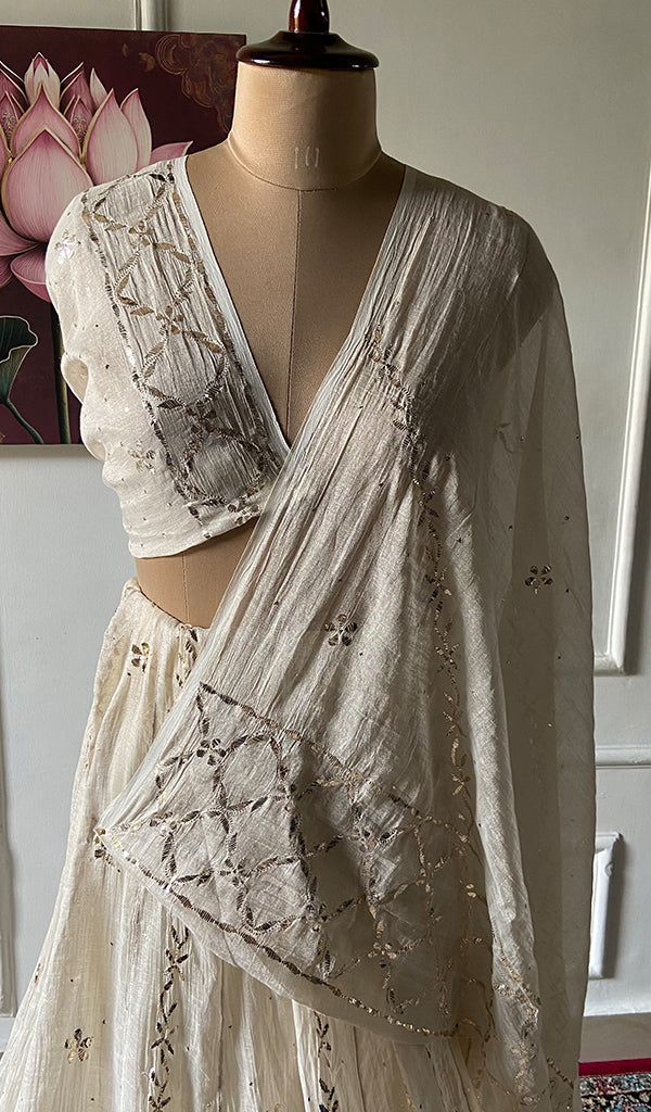 Women's Lakhnavi Handcrafted Bridal Tissue Chanderi Chikankari Lehenga Set - HONC0353218