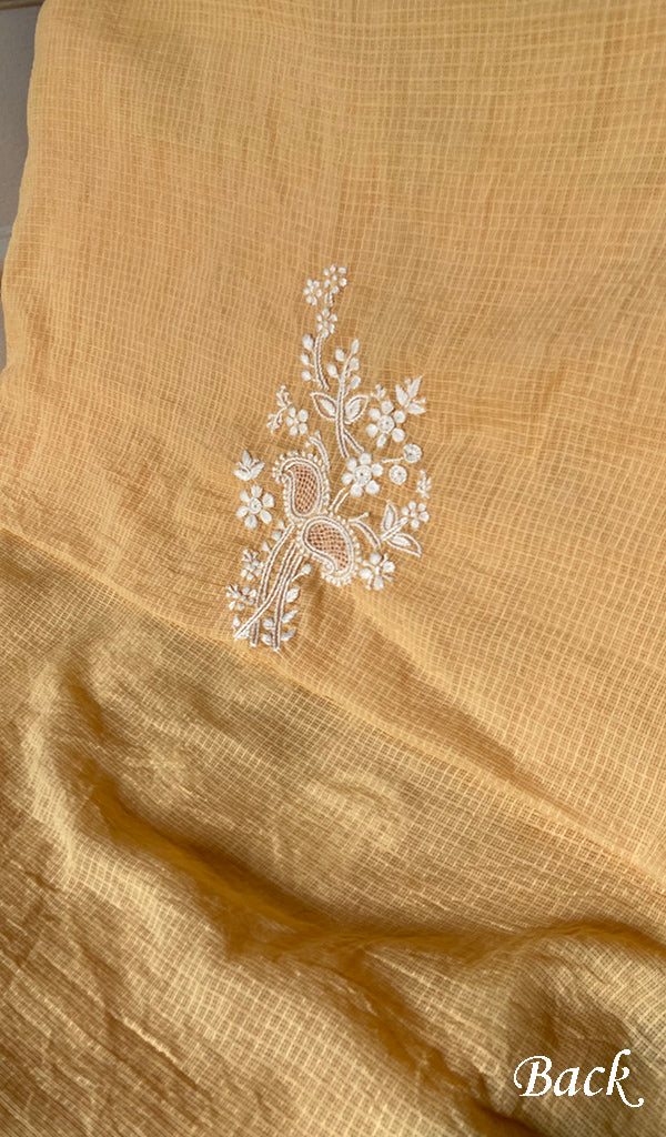 Women's Lucknowi Handcrafted Kota Cotton Chikankari Unstitched Kurta And Dupatta Set - HONC0371819