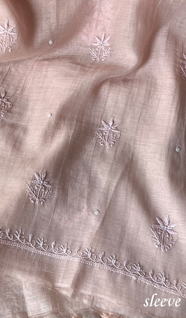 Women's Lakhnavi Handcrafted Mul Chanderi Chikankari Full Suit Material - HONC0279291