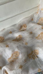 Load image into Gallery viewer, Women's Lakhnavi Handcrafted Pure Organza Chikankari Unstitched Kurta And Dupatta Set- HONC0340861