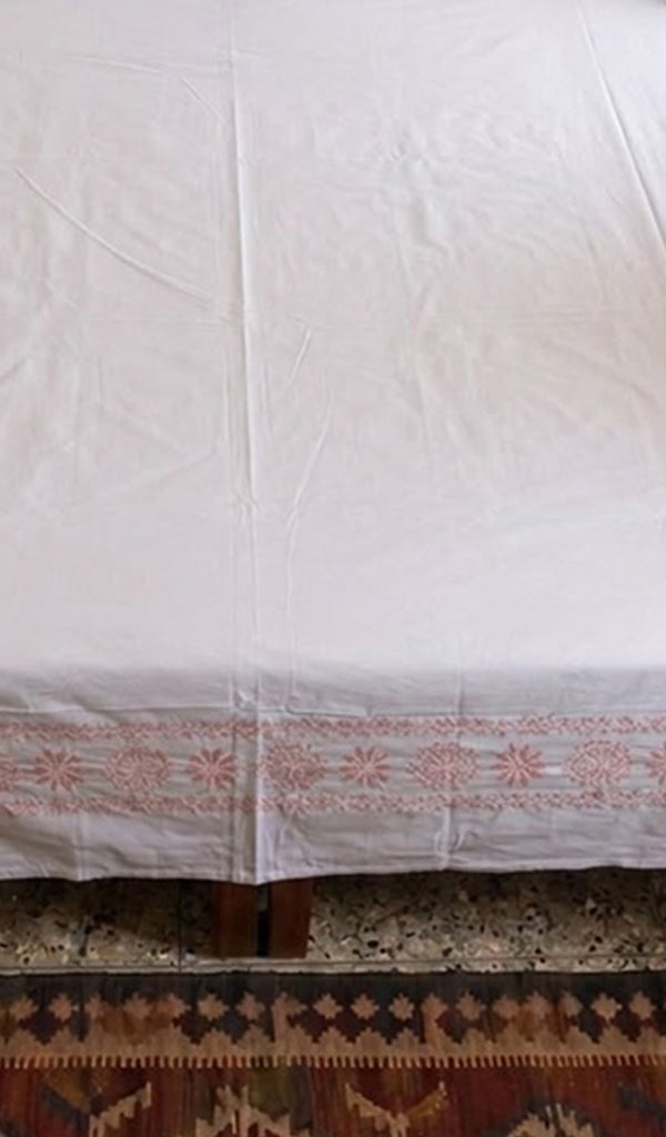 Lakhnavi Handcrafted Cotton Chikankari Bedsheet Set - HONC0364220
