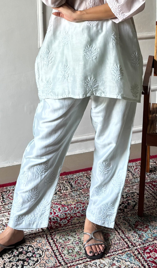 Riddhi Women's Lakhnavi Handcrafted Chanderi Silk Chikankari Top And Pant Set - HONC0360683
