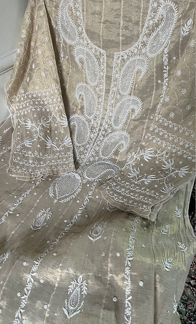 Women's Lakhnavi Handcrafted Tissue Chanderi Semi-Stitched Anarkali And Dupatta Set - HONC0331743
