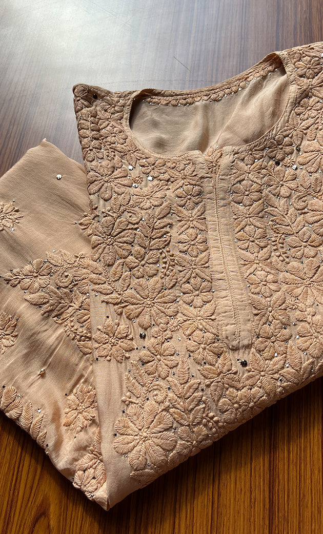 Women's Lakhnavi Handcrafted Muslin Chikankari Kurti- HONC0175642
