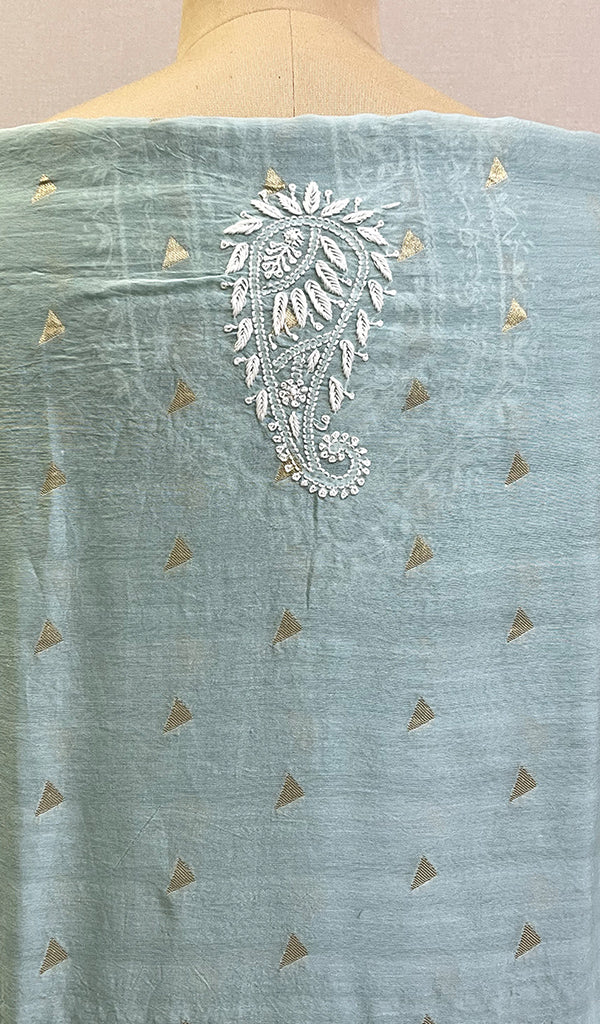 Lucknowi Handcrafted Chanderi Chikankari Unstitched Men's Kurta Fabric - HONC0201127