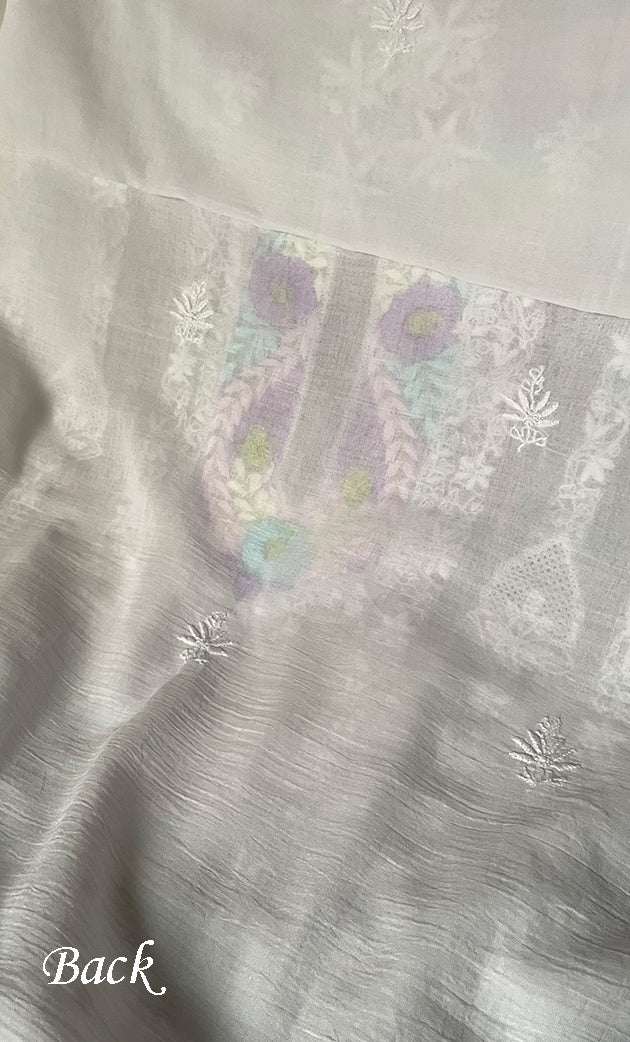 Women's Lakhnavi Handcrafted Unstitched Cotton Chikankari Kurta Dupatta Set - HONC0326101