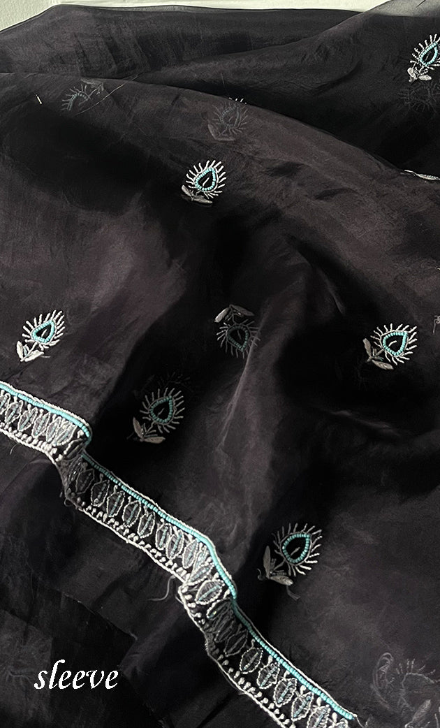 Women's Lakhnavi Handcrafted Pure Organza Chikankari Unstitched Kurta And Dupatta Set- HONC0311244