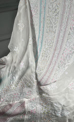 Load image into Gallery viewer, Women&#39;s Lucknowi Handcrafted Viscose Georgette Semi - Stitched Chikankari Anarkali and Dupatta Set- HONC0304400
